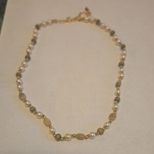 Elegant Gold and Cream Pearl And  Bead Necklace
